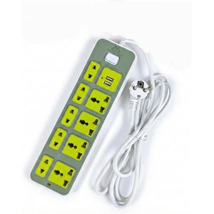 High-quality power strip from Roxy Store, 2500 watts with 2 USB ports, and pure copper wires that ensure better and safer electrical conductivity, Its color is lemon. (Model: NO-325A(9 ports