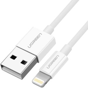 Ugreen  (20728) Nickel Plating ABS Shell Charging And Data Transmittion Cable (2.4A -2M), USB-A To Lightning Plug Compatible With Apple iPhone iPad Airpods - White