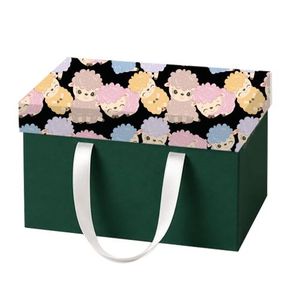 Gift Box Bag with Ribbon Handles,green and Black, Cute Sheep Pattern, Rectangular Eid Al Adha 