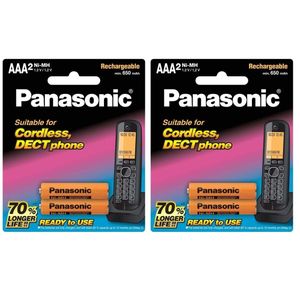 Panasonic بطاريات باناسونيك القابلة لإعادة الشحن بحجم AAA - مثالية للهاتف اللاسلكي - عبوة من 4 بطاريات