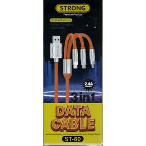 Strong  متوافق مع جميع الاجهزة TYP C - كابل شحن سريع 3 في 1 2.4-وات _نوع مايكرو - ايفون 