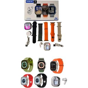 Wisme WS-X19 Ultra3 Smart Watch + Earbuds, 5+2, GPS, AI GPT, Calls, Fitness Tracker, Wireless Charging, PBM, Weather, Camera, Music, For IOS, android, men, women, 3 Months Warranty (Gold)