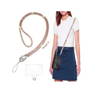 حبل تعليق للهاتف، حبل تعليق مرصع بالكريستال مع أحجار الراين اللامعة، حزام هاتف لامع يناسب معظم الهواتف وأجهزة الآيباد وحقائب اليد والمحافظ، حامل هاتف للرقبة للنساء (نحاسي)