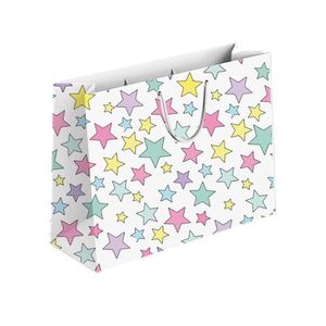 Paper Gift Bag with Colourful Star Pattern, White, Rope Handles, Party Favour