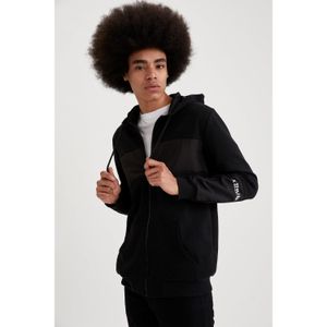 Defacto Slim Fit Hooded Zipped Back Printed Sweatshirt