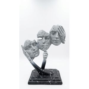 تمثال ديكور تجريدي 3 وجوه 30 سم - خامة بولي متينة بتصميم ماربل - تحفة فنية مودرن للمنزل والمكتب