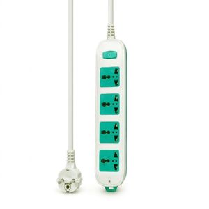Crash 4-outlet power strip, modern design, ideal for home and office to efficiently and reliably organize electronic devices. 1.5-meter cord length, green color.