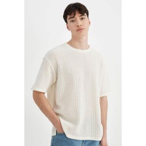 Defacto Man Crew Neck Comfort Fit Short Sleeve T-Shirt - Ecru