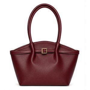 Elegant Women's Burgundy Mini Handbag in Premium Faux Leather with Short Handles and Gold Buckle, Perfect for Work & Formal Occasions, Compact Size Holds Essentials,==