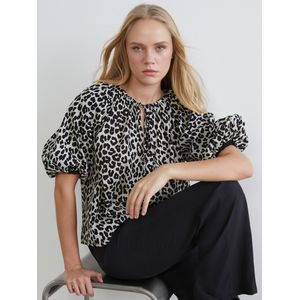 LC Waikiki Tie Neck Leopard Print Blouse