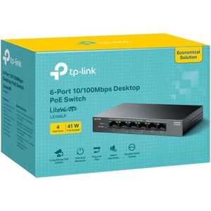 TP-Link  6-Port 10/100Mbps Desktop Switch with 4-Port PoE – LS106LP