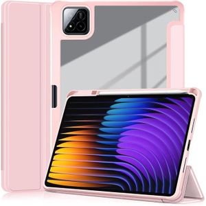 غطاء حماية قابل للطي لأجهزة شاومي مي باد 7و7 برو 2025 ، جراب شفاف مع حامل قلم ودعم النوم والاستيقاظ التلقائي ( (وردى )