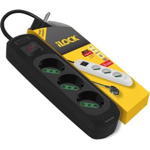 iLOCK E-Lock Power Strip with 3 Outlets, 16 Amp, 3 Spots, Overload Switch, High Load Capacity up to 3500 Watts 