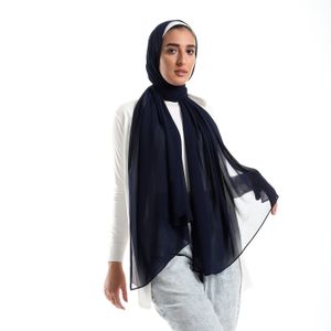 DULLABY Basic Plain Chiffon Scarf - Dark Blue