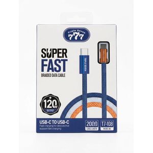 777 كابل شحن سريع وتطابق بيانات USB-C إلى USB-C بقدرة 120 واط وطول 2 متر من  (موديل T7-108)