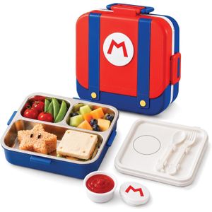 Multi-compartment lunch box with a secure lid, side locks, and carrying handle – includes an inner tray and cutlery – reusable meal box.