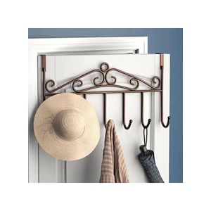 zoba Metal Over the Door Hanger with 7 Hooks for Hanging Clothes, Towels, and Keys Dark Brown