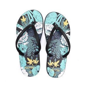 Activ Flowers Printed Thong Slip On Slipper - Black & Mint Green