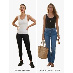 طقم قطعتين بازيك تانك توبس – أبيض وأسود للنساء