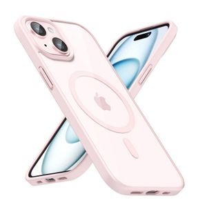 جراب مطفي شبه شفاف لهاتف iPhone 15 (6.1-Inch) Compatible with، متوافق مع ملحقات MagSafe، حماية ماصة للصدمات، سطح مقاوم للخدوش - وردي