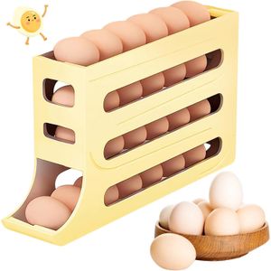 NUJAIN Safe Auto-Refilling 4-Tier Rolling Egg Dispenser, Space-Saving Organiser, Holds 30 Eggs, Rotating Storage Container for Fridge and Countertop