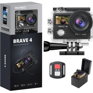 Akaso اكاسو كاميرا اكشن 4 4K30fps 20MP واي فاي مع كاميرا اي اي اس الترا اتش دي 132 قدم مقاومة للماء مع جهاز تحكم عن بعد تكبير 5 مرات تحت الماء مع بطاريتين ومجموعة ملحقات من بريف 4