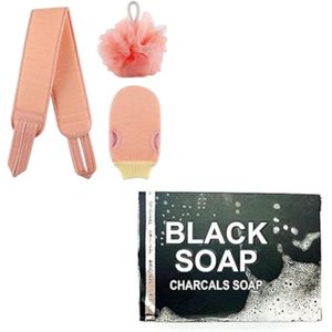 Pureen Manicure Set 3Pcs 3pcs Body Scrub Tools Bath Sponge Bath Loofah Back Cleaner Exfoliating Gloves + 100 g Black Charcals Soap for free