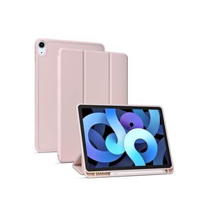 جراب جديد لجهاز iPad من الجيل العاشر 2022 مقاس 10.9 بوصة مع حامل قلم، جراب ذكي ثلاثي الطي مع ظهر من مادة TPU الناعمة، خاصية التشغيل/الإيقاف التلقائي (وردي)