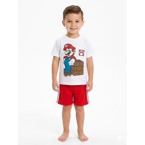 طقم بيجاما للأطفال  ماريو لون ابيض و احمر