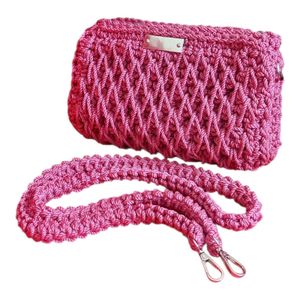 Handmade Crochet Crossbody Bag, Fuchsia, Lined with Inner Pocket, Convertible Clutch