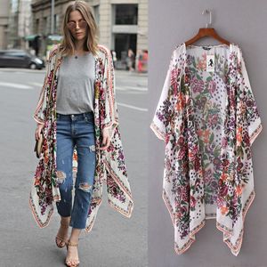 As Fashion Women Floral Print Chiffon Loose Shawl Kimono Cardigan