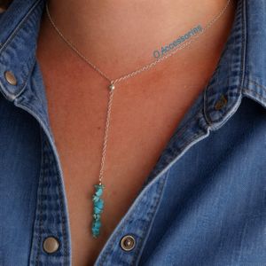 O Accessories قلادة دهب صيني قصيرة سلسلة فضية مع خرز فيروز ازرق 