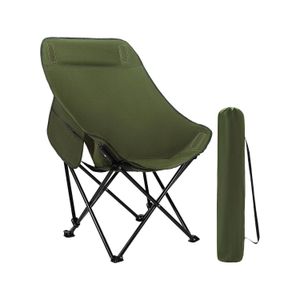 كرسي مون تشير القابل للطي للتخييم - مبطن بثلاث طبقات مع مسند رأس وجيب جانبي - هيكل فولاذي متين يتحمل وزنًا يصل إلى 110 كجم - مثالي للرحلات والشاطئ والحديقة - مع حقيبة حمل (زيت)