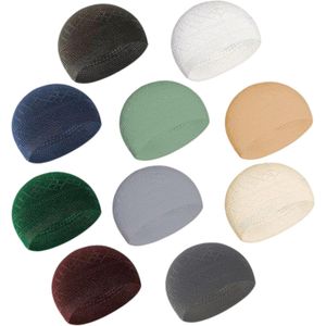 7 قطع قبعة الصلاة الإسلامية المحبوكة كوفي توبي كروشيه من الأمين نحيفة بدون حواف ألوان متعددة مقاس واحد الرجال