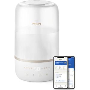 Philips جهاز ترطيب ذكي - صغير الحجم ولكنه قوي مع رذاذ عالي، يصل وقت تشغيله إلى 32 ساعة، خزان مياه سعة 3 لترات لإعادة التعبئة، صامت مع وضع النوم وضوء ليلي، مناسب لغرف النوم التي تصل مساحتها إلى 38 مترًا مربعًا (HU1509/00).