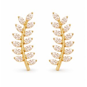 3Diamonds Women's Gold Plated Leaf-Shaped Zircon Stud Earrings