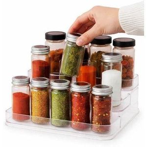 حامل توابل أكريليك، رف زجاجات ثلاثي الطبقات غير مطلوب تجميع، منظم للمواد التجميلية لخزانة المطبخ والحمام (قطعة واحدة)