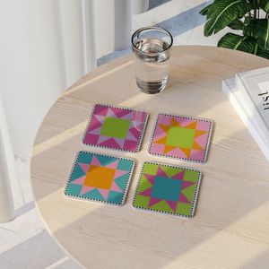 Art Mood HOME Acrylic Coaster Set, 4-Piece Square Drink Coasters, Durable Acrylic with Mountain Landscape Design, 9*9cm Heat and Moisture Protection for Table Office Desk Home Decor - Stars