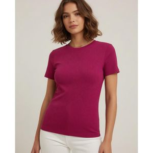 Freska Short-Sleeve Basic Top-Fushia