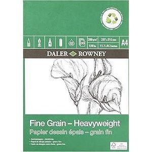 Daler-Rowney Fine Grain Lightly Textured 200gsm A4 Eco-Friendly Drawing Paper Pad, Glued 1 Side, 30 White Heavyweight 30 Sheets, For Professional Artists & Students