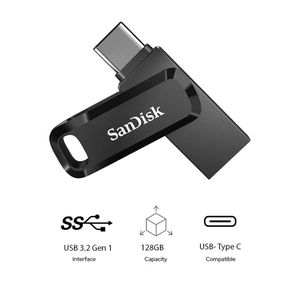 Sandisk 128GB Ultra Dual Drive Go USB 3.2 Gen 1 Read Speed 400 MBps Type-C Flash Drive, Black,smartphone tablets and macs - SDDDC3-128G-G46 128 GB