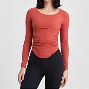 Plus Size XL Autumn Long Sleeve Yoga Shirt Women Folden Fitness Yoga Shirt  Gym Top Activewear Running Coats Yoga Shirt Woman