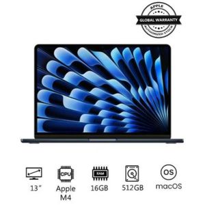Apple MacBook Air MW133 With 13 Inch Display, M4 Chip 10-Core CPU 10-Core GPU  16GB RAM  512GB SSD  macOS  English/Arabic Midnight