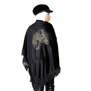 شال الخامة قطيفة مع تطريز على الظهر موديل 1496، أسود * ذهب