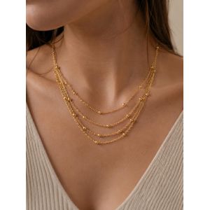 3Diamonds سلسلة حريمي متعددة الطبقات مطلية بالذهب بتصميم خرز أنيق، كوليه نسائي عصري شيك مناسب للخروج والمناسبات والاستخدام اليومي، إكسسوار فاخر يضيف لمسة راقية لكل إطلالة، هدية مميزة للبنات والسيدات