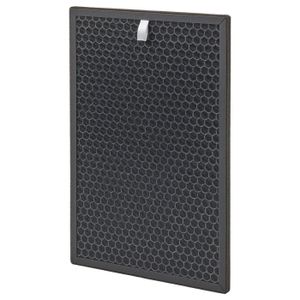 Filter for gas cleaning Black air philtre with honeycomb pattern, dark grey frame. Activated carbon & polypropylene, purifies gas & odour.