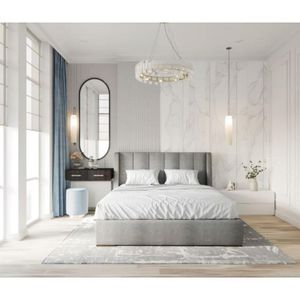 At Home سرير مودرن منجد 160سم ضهر قطيفه ناعم مع ألواح سرير من خشب الموسكى