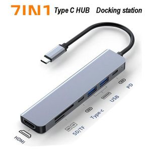 GtyGo يو إس بي سي هب 7 في 1 نوع-C 3.1 إلى محول HDMI قارئ بطاقة SD/TF محطة إرساء شحن سريع PD لأجهزة لابتوب ماك بوك