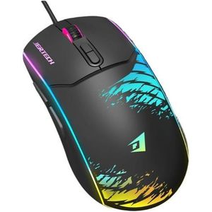 Jertech ماوس ألعاب  XP14 سلكي باضاءة -RGB DPI عالي 3600 تردد 1000Hz تصميم مريح بسلك 1.5 متر- أسود