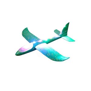 LED Foam Airplane Toy 44.5cm Large – Hand Throw Flying Glider with Light Up Cockpit  Night Flying Outdoor Sports Plane for Kids  Break-Resistant EPP Aircraft Model Birthday Party Favor & Garden Game Green    
